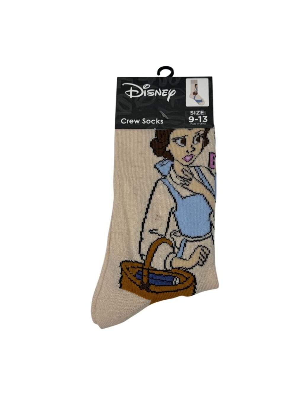 Disney Princess Belle Crew Socks Mens 9-13 Beauty and the Beast NWT